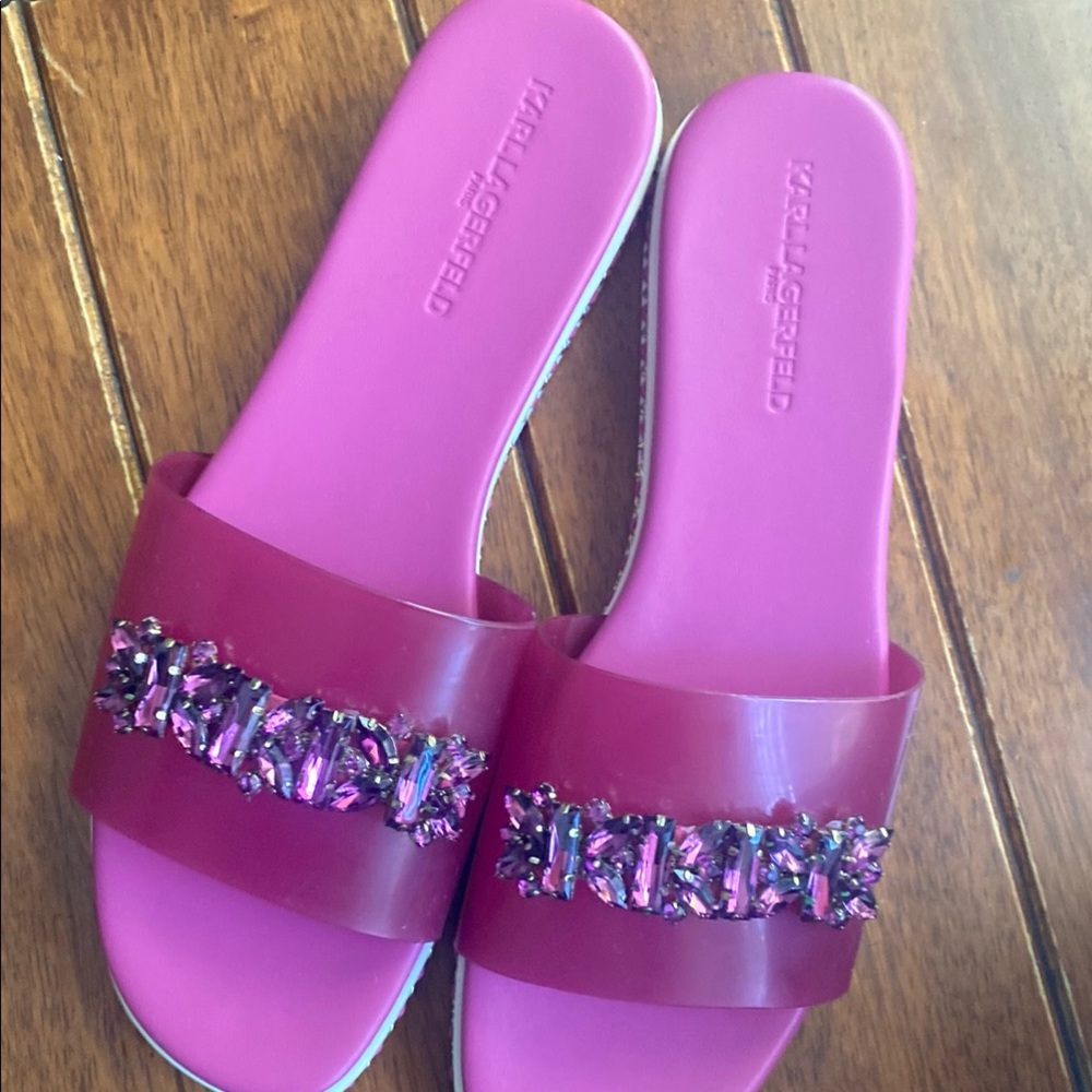 Karl Lagerfeld Purple Embellished Slide Sandals